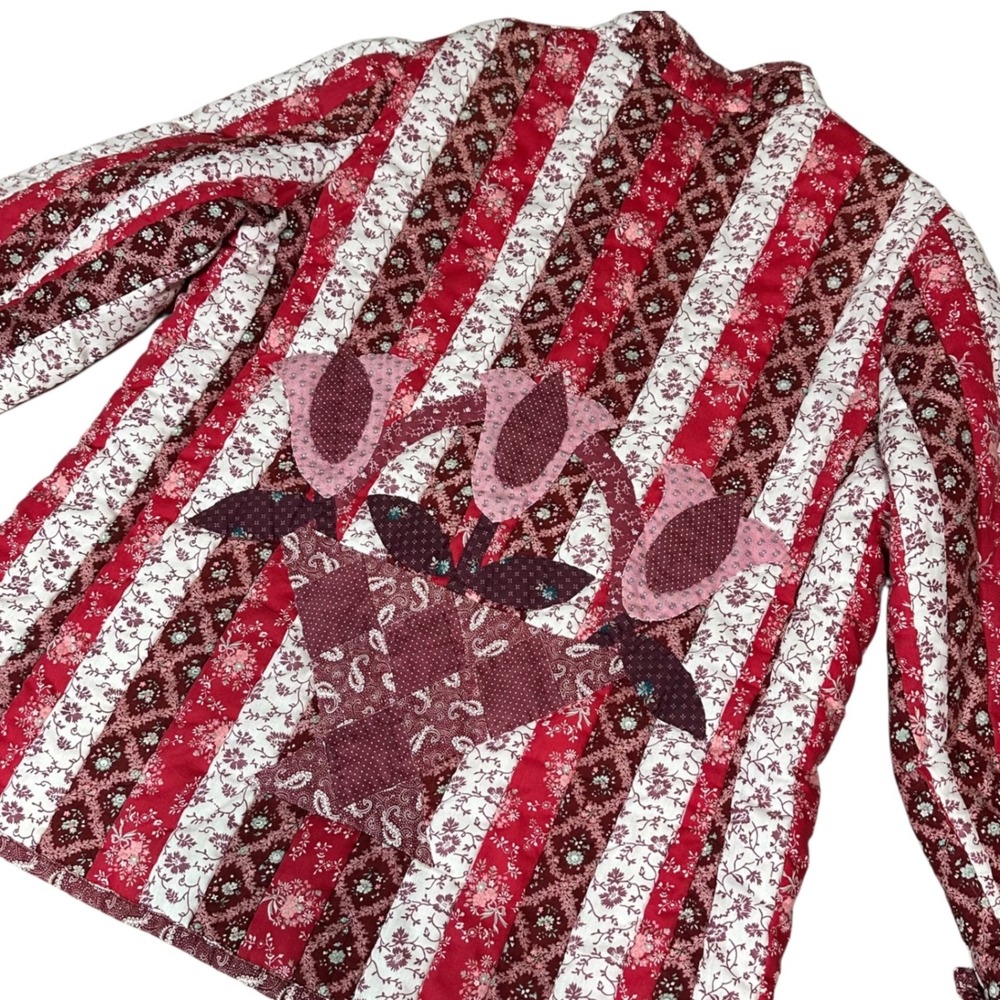 Handmade Quilted Jacket Womens L Red Vintage Excellent Grandmacore Patchwork